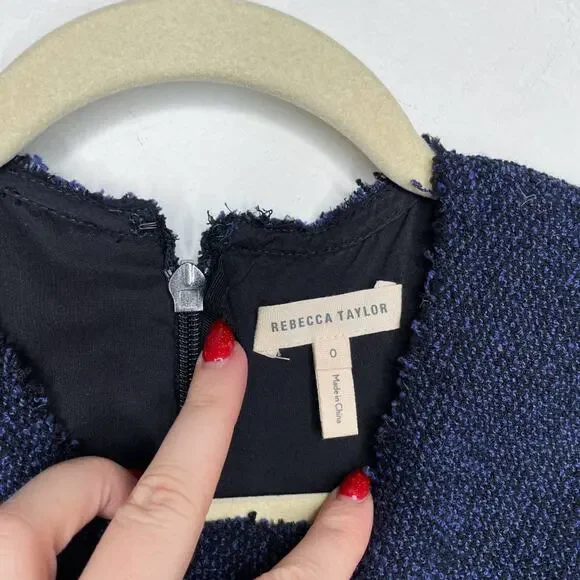 Rebecca Taylor Stretch Tweed Navy Combo Sleeveless Mini Sheath Dress 0 - Picture 14 of 16